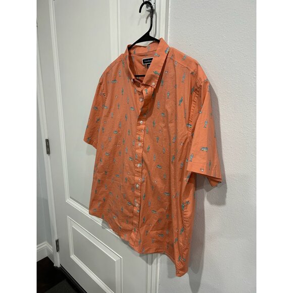 Club Room Short Sleeve Button Up Shirt Orange Sz XXL Cactus & Car Print Casual - Picture 3 of 9